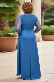 Royal Blue Plus Size Chiffong Klänning för brudens mor