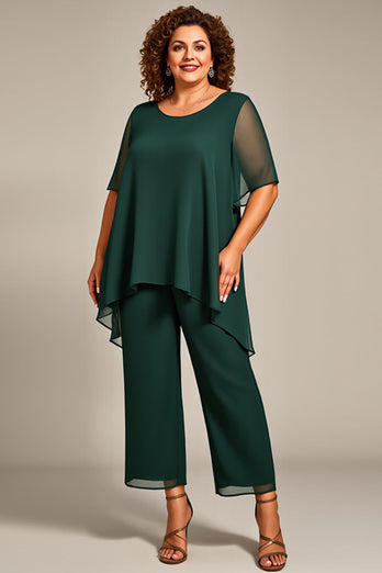 Tall 2-delad chiffong Plus Size Mamma till bruden Byxa kostymer