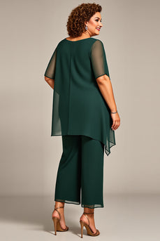 Tall 2-delad chiffong Plus Size Mamma till bruden Byxa kostymer