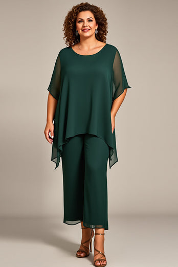 Tall 2-delad chiffong Plus Size Mamma till bruden Byxa kostymer