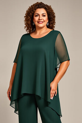 Tall 2-delad chiffong Plus Size Mamma till bruden Byxa kostymer