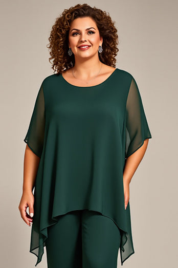 Tall 2-delad chiffong Plus Size Mamma till bruden Byxa kostymer