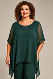Tall 2-delad chiffong Plus Size Mamma till bruden Byxa kostymer