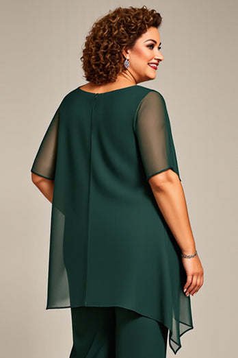 Tall 2-delad chiffong Plus Size Mamma till bruden Byxa kostymer