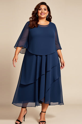 Marinblå Plus Size Chiffong En linje Klänning för brudens mor