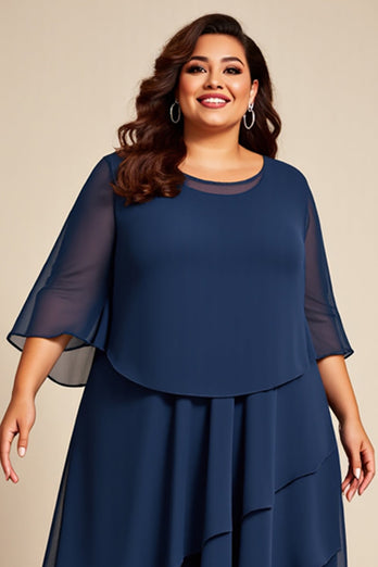 Marinblå Plus Size Chiffong En linje Klänning för brudens mor