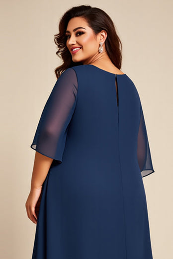 Marinblå Plus Size Chiffong En linje Klänning för brudens mor