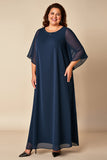 Marinblå Plus Size Fodral Chiffong Klänning för brudens mor