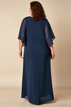 Marinblå Plus Size Fodral Chiffong Klänning för brudens mor