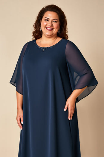 Marinblå Plus Size Fodral Chiffong Klänning för brudens mor