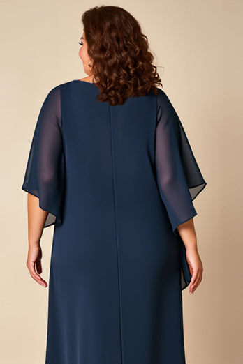 Marinblå Plus Size Fodral Chiffong Klänning för brudens mor