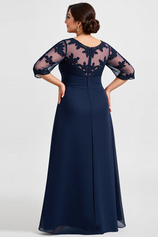 Plus Size Chiffong Spets Marinblå Klänning för brudens mor