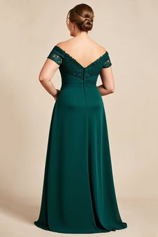 Off The Shoulder A Line Pine Chiffong Spets Plus Size Klänning för brudens mor