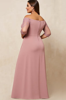 Dusty Rose En linje från axeln Satin Plus Size Klänning för brudens mor