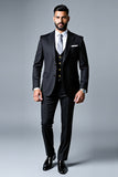 Svart Notched Lapel 3 Pieces Prom Suits för män