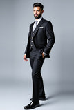 Svart Notched Lapel 3 Pieces Prom Suits för män