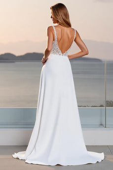 Crepe Spaghetti Straps En linje Elfenben Bröllopsklänning