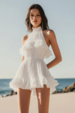 Halter Ärmlös Organza Ruffles Examensklänning
