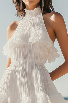 Halter Ärmlös Organza Ruffles Examensklänning