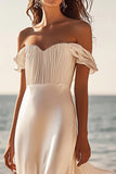 Off The Shoulder Slida Satin Lång Vit Klänning