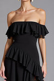 Svart Off The Shoulder Ruffled Chiffong Lång Formell Klänning Med Slits