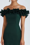 Mörkgrön Off The Shoulder Ruffles Rynkad Formell Klänning