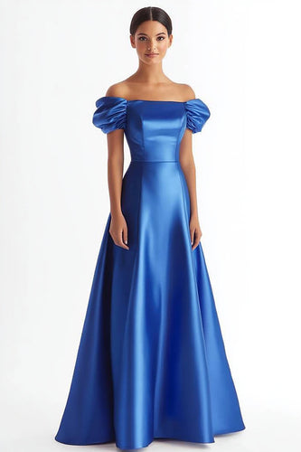 Royal Blue Off The Shoulder Satin Formell Klänning