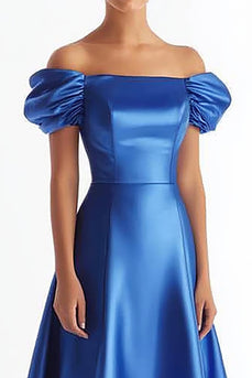 Royal Blue Off The Shoulder Satin Formell Klänning