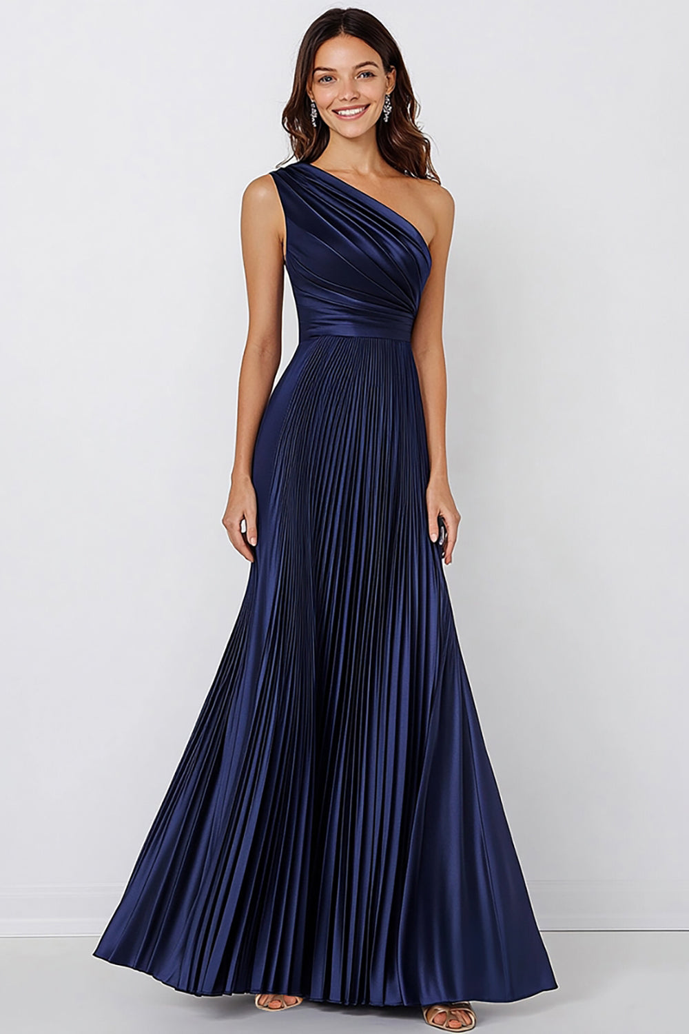 En axel Navy Satin Mermaid Formell Klänning