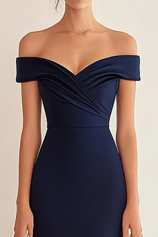Off the Shoulder Sjöjungfru Ruched Navy formell klänning
