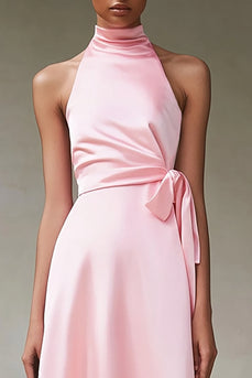 Rosa En linje Halter Tea Längd Satin Formell Klänning