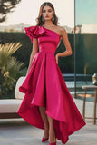 Fuchsia En Axel Hög-Låg Satin En Linje Formell Klänning
