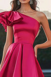 Fuchsia En Axel Hög-Låg Satin En Linje Formell Klänning