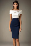 Vit Och Marinblå Off The Shoulder Bodycon Formell Klänning
