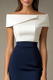 Vit Och Marinblå Off The Shoulder Bodycon Formell Klänning