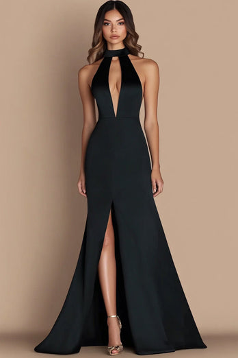 Svart Halter Cut Out Mermaid Gala Klänning med slits