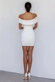 Off the Shoulder Bodycon Vit Graduation Klänning med Rosett