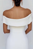 Off the Shoulder Bodycon Vit Graduation Klänning med Rosett