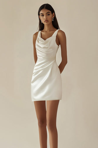 Satin Vit Bodycon Cowl Hals Examensklänning
