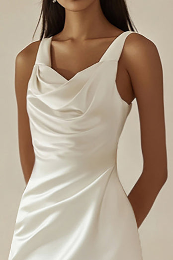 Satin Vit Bodycon Cowl Hals Examensklänning