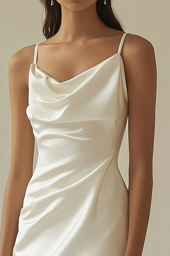 Cowl Neck Satin Kort Vit Graduation Klänning