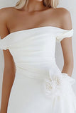 Vit Off The Shoulder Bodycon Graduation Klänning med Blomma