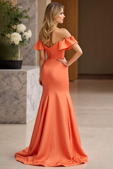 Off The Shoulder Orange Mermaid Ruffles Balklänning