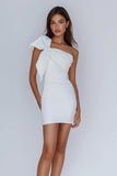 Vit One Shoulder Bow Bodycon Graduation Klänning
