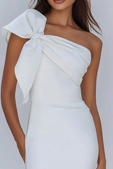 Vit One Shoulder Bow Bodycon Graduation Klänning