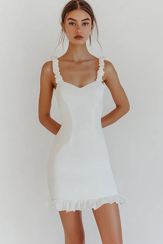 Chic Bodycon Volang Vit Graduation Klänning