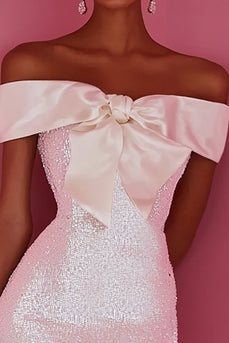 Bodycon Vit Off The Shoulder Paljett Kort Graduation Klänning
