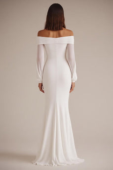 Vit Långärmad Chiffong Off The Shoulder Bröllopsklänning