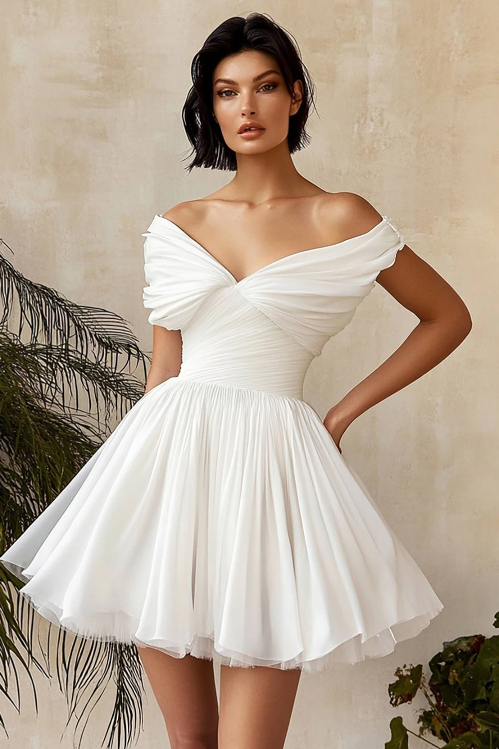 Off The Shoulder A Line Ruched White Graduation Klänning