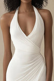 Halter Bodycon Satin Rynkad Vit Examensklänning